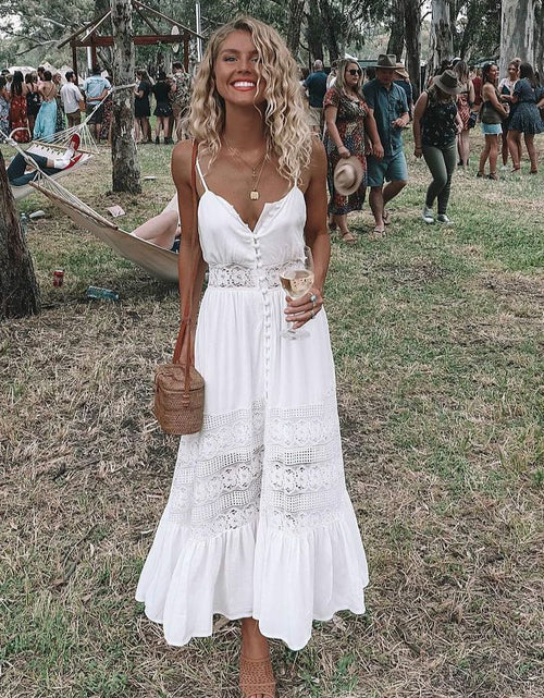 Load image into Gallery viewer, Summer Fashion Boho Long Dress Women Ladies Sleeveless White Lace Beach Dress Evening Party Casual Dresses Vestidos
