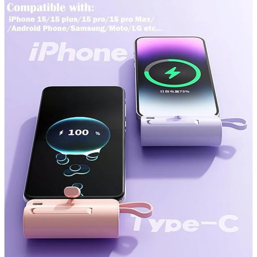 Mini Power Bank,Capsule Power Phone Charger 5500Mah,Portable Charger with Dual USB-C Ports for Iphone 15/15 Plus/15 Pro/15 Pro Max/Android Phone/Samsung/Moto/Lg Etc (Pink)